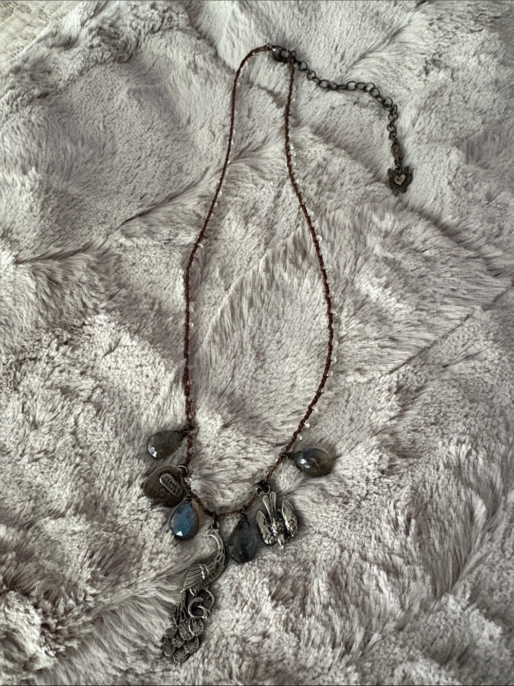 LOVE HEALS Sparkling Gray Crystal Charm Necklace with Mixed Pendant Accents